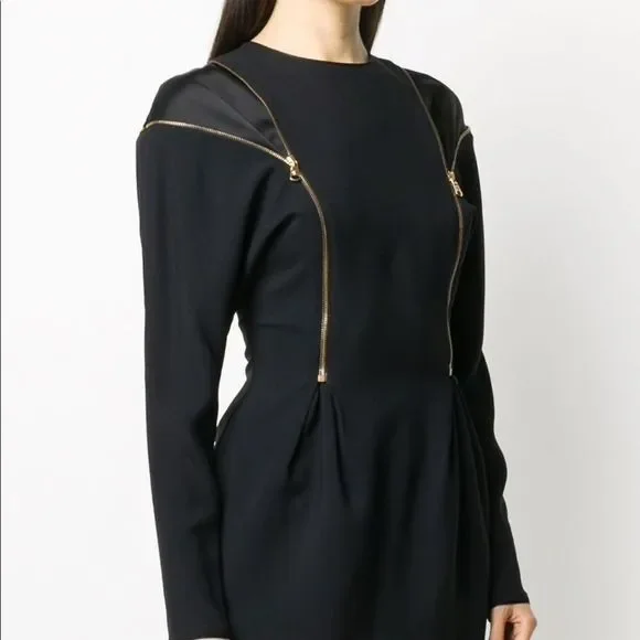 Versace Black Mini Dress with Gold Zipper Detail - Picture 4 of 13